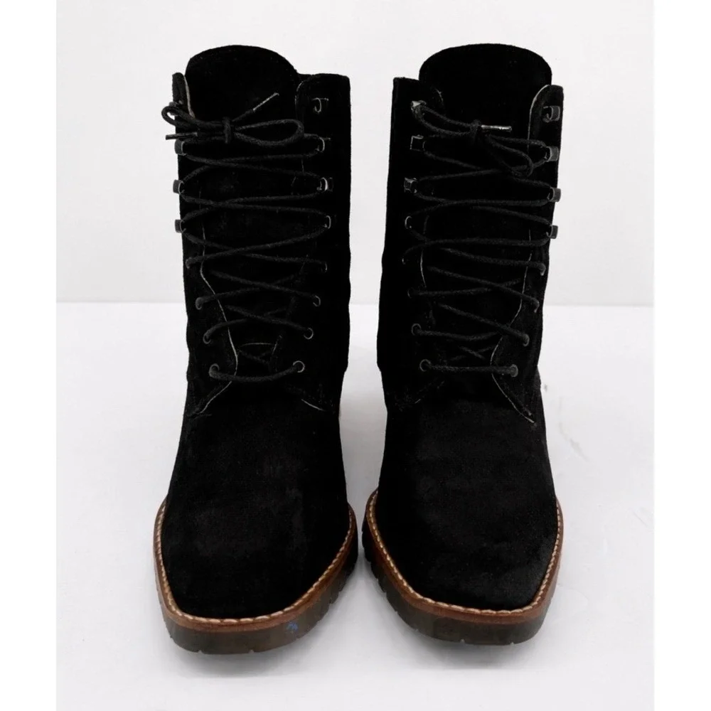 Andre Assous Black Suede Lace-Up Ankle Boots Made in Italy EU 36 US 6